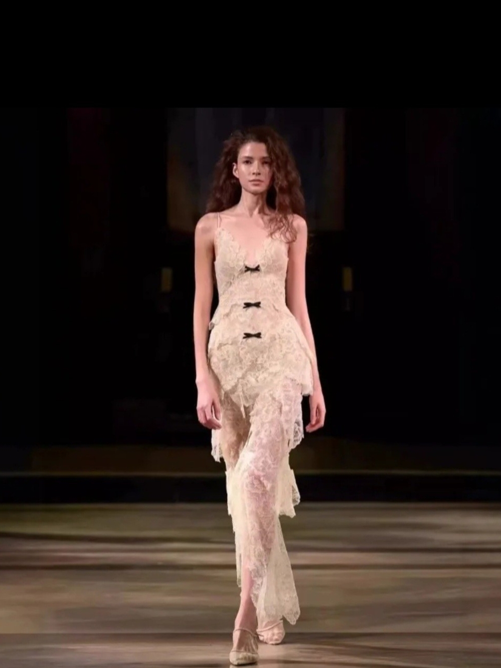Elegant Ivory Lace Slip Dress with Bow Accents